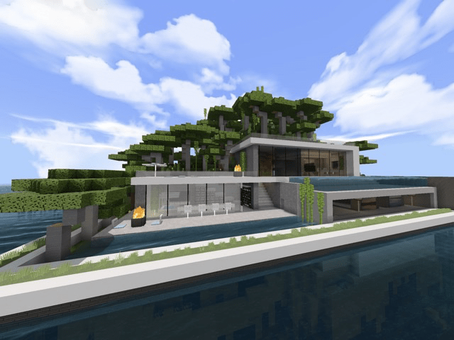 Island Mansion Modern House Secret Bunker Minecraft Pe Maps